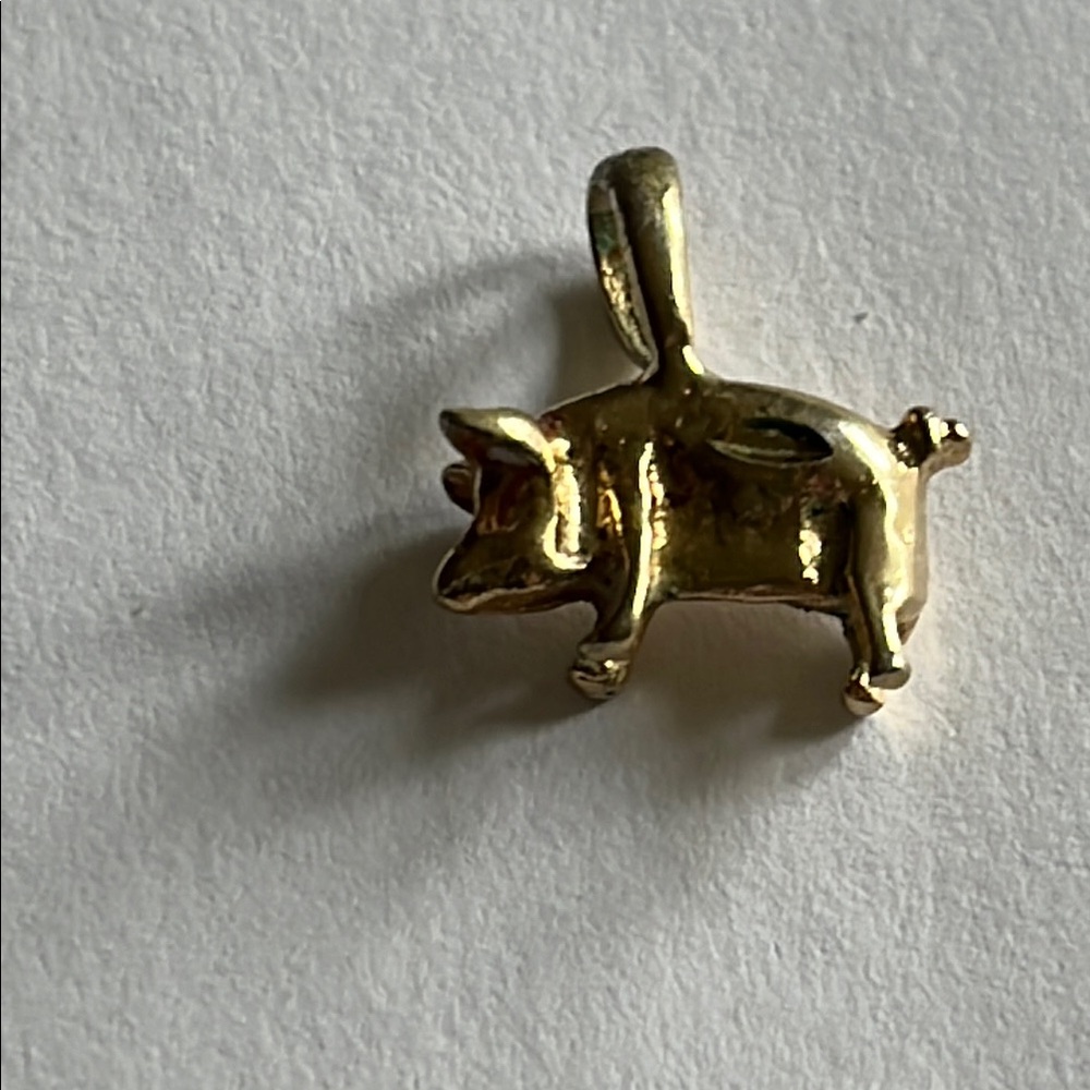Vintage 14k Gold plated Pig Pendant Charm - Picture 4 of 6